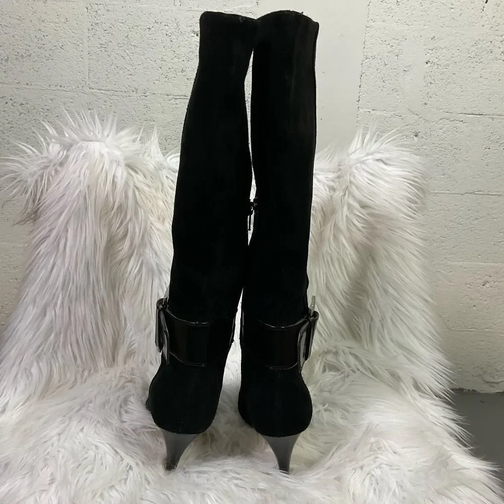MICHEL KORS Alexandra knee high boots heels suede leather black 8M